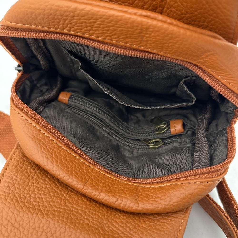 Ameri Leather Orange Textured Grain Leather Sling Backpack Crossbody Chest Bag - Picture 5 of 8
